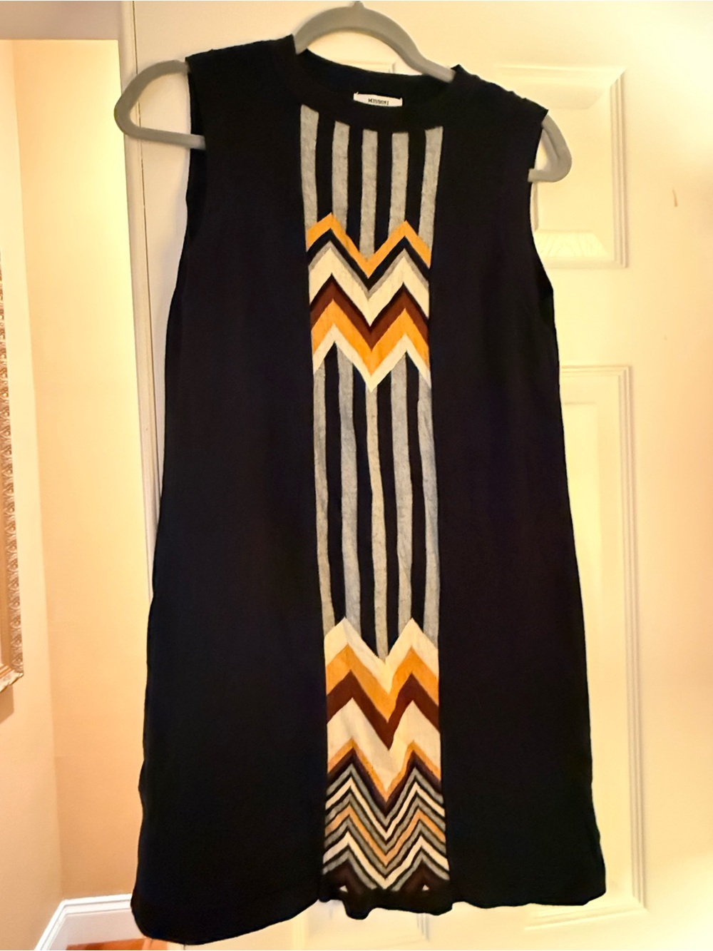 Missoni Black Sleeveless Mini Dress with Chevron Stripe Panel